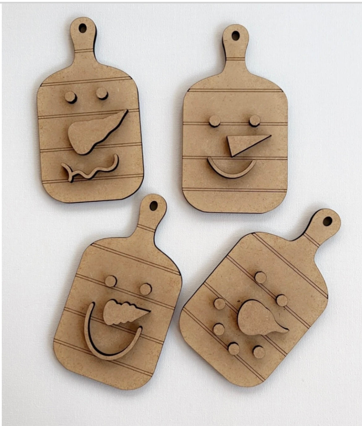 Set of 4 Snowman Mini Cutting Boards Rectangle Shape- DIY Craft Kit