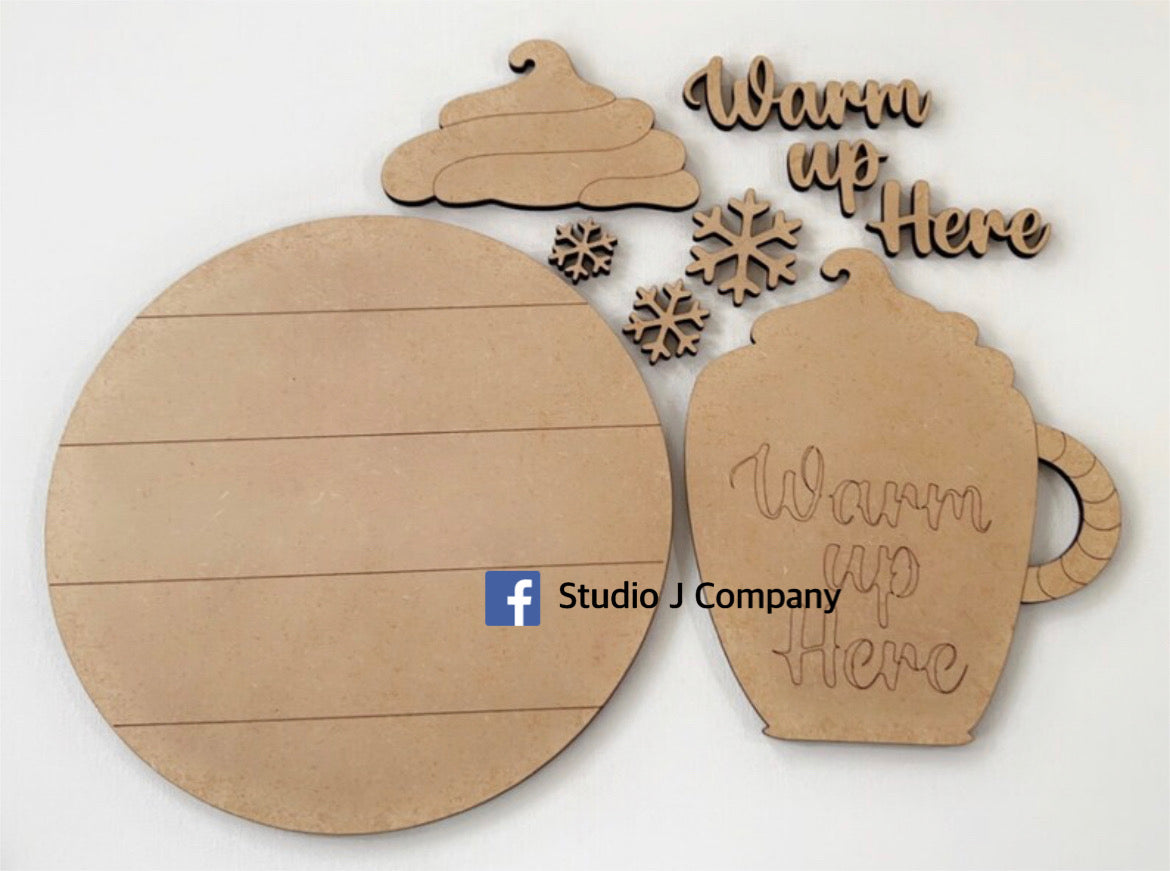 Warm Up Here - DIY Round Hot Cocoa Sign