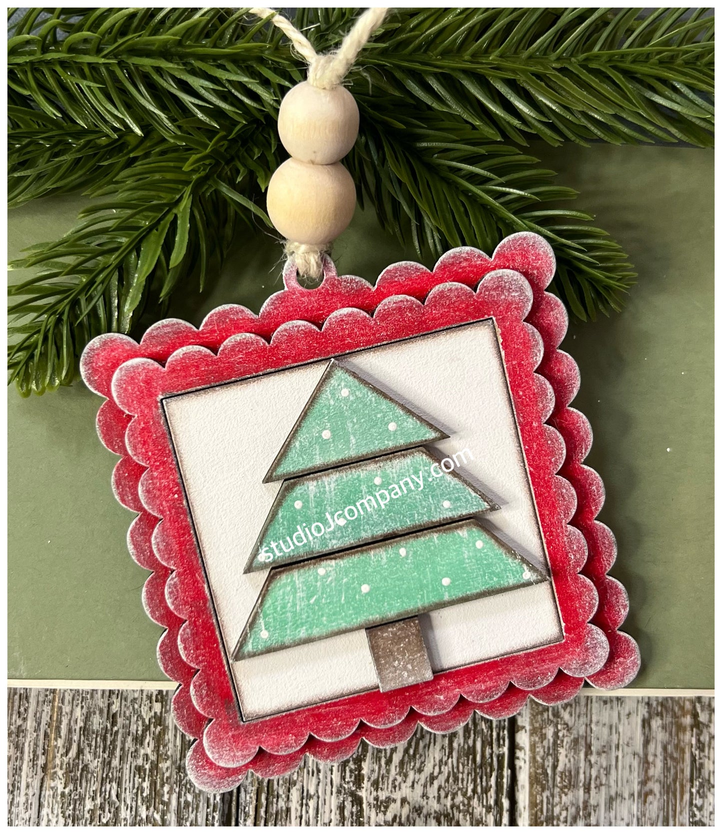 Square Scalloped Country Christmas Tree Quilt Pattern Ornament