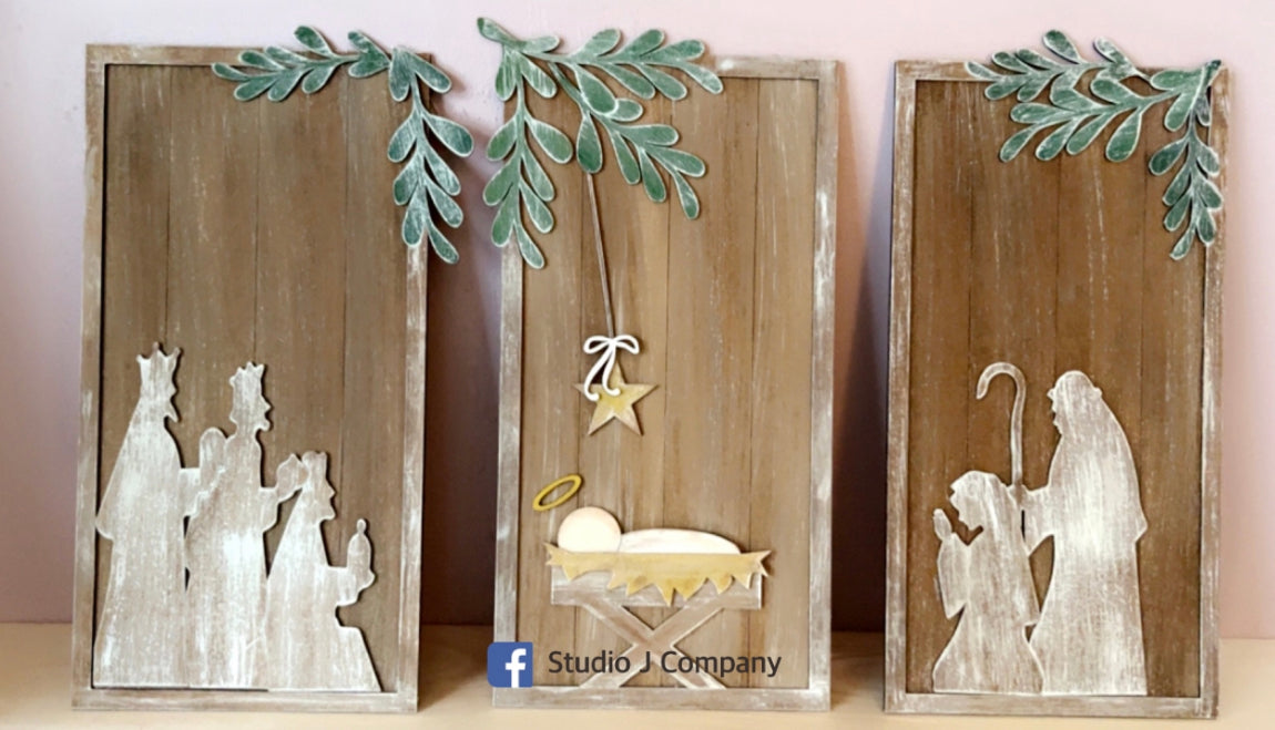 3pc Faux Framed Nativity Scene