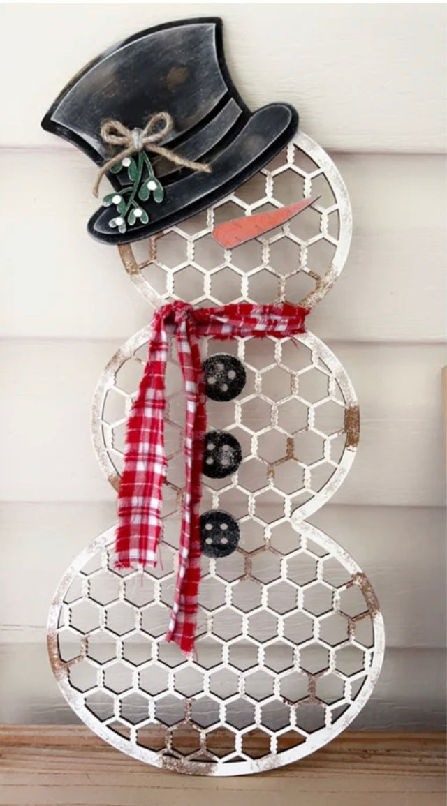 Farmhouse Snowman - Faux Chickenwire Design- DIY Craft Kit