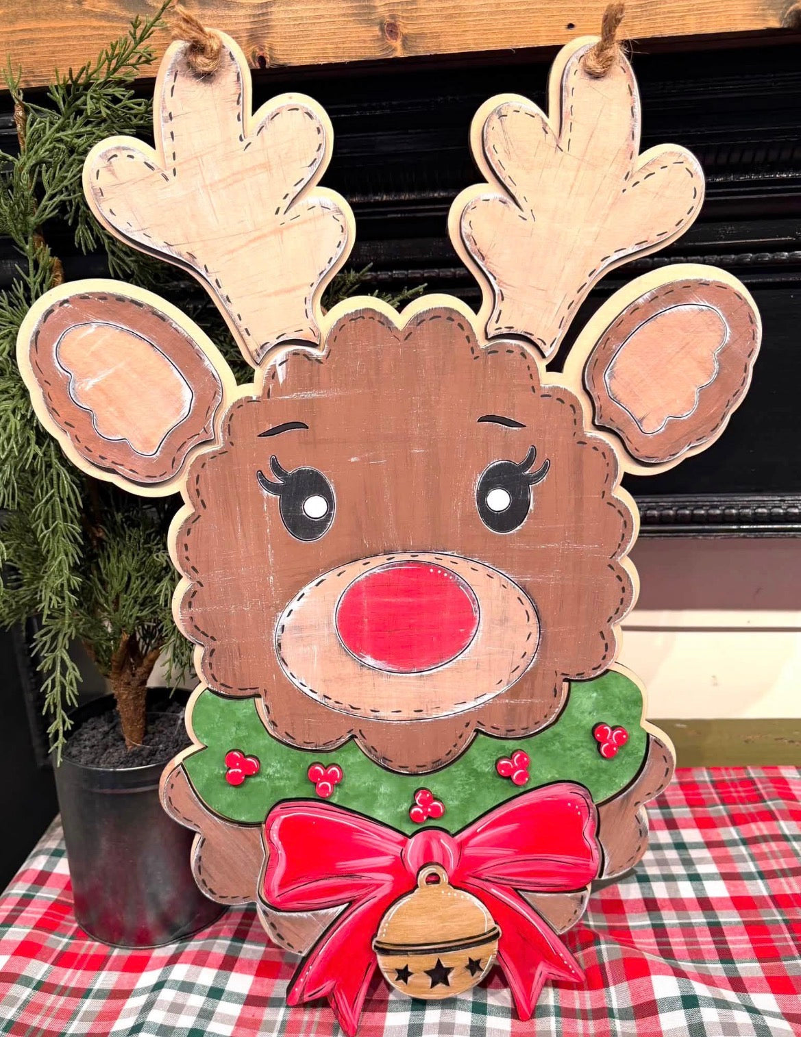 Jumbo Reindeer Door Hanger 14.75”
