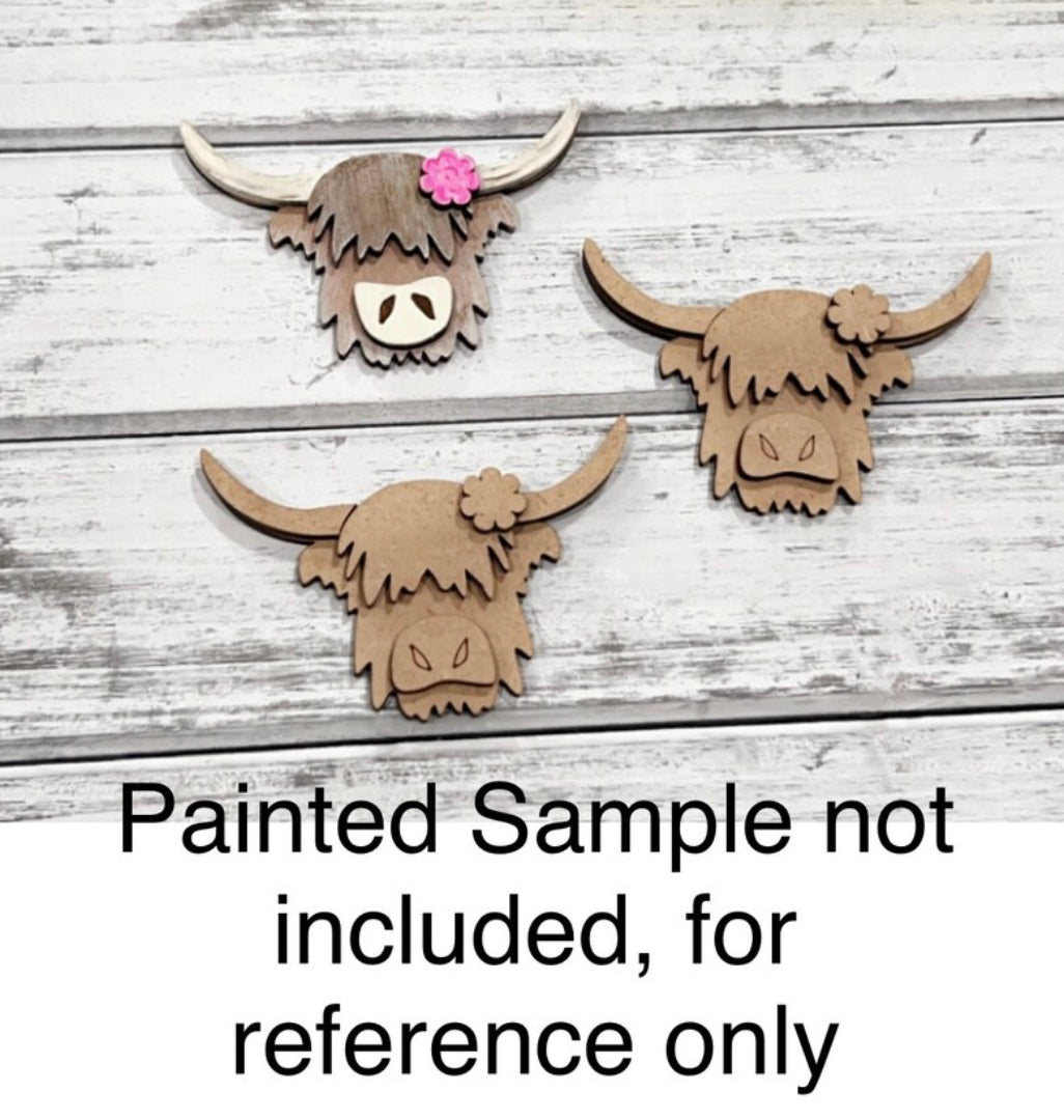 Set of 3 Highland Cow Magnets - DIY Craft Kit