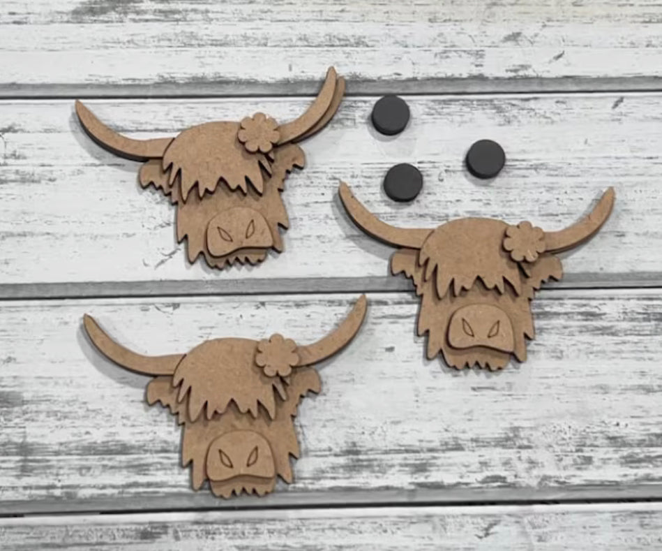 Set of 3 Highland Cow Magnets - DIY Craft Kit