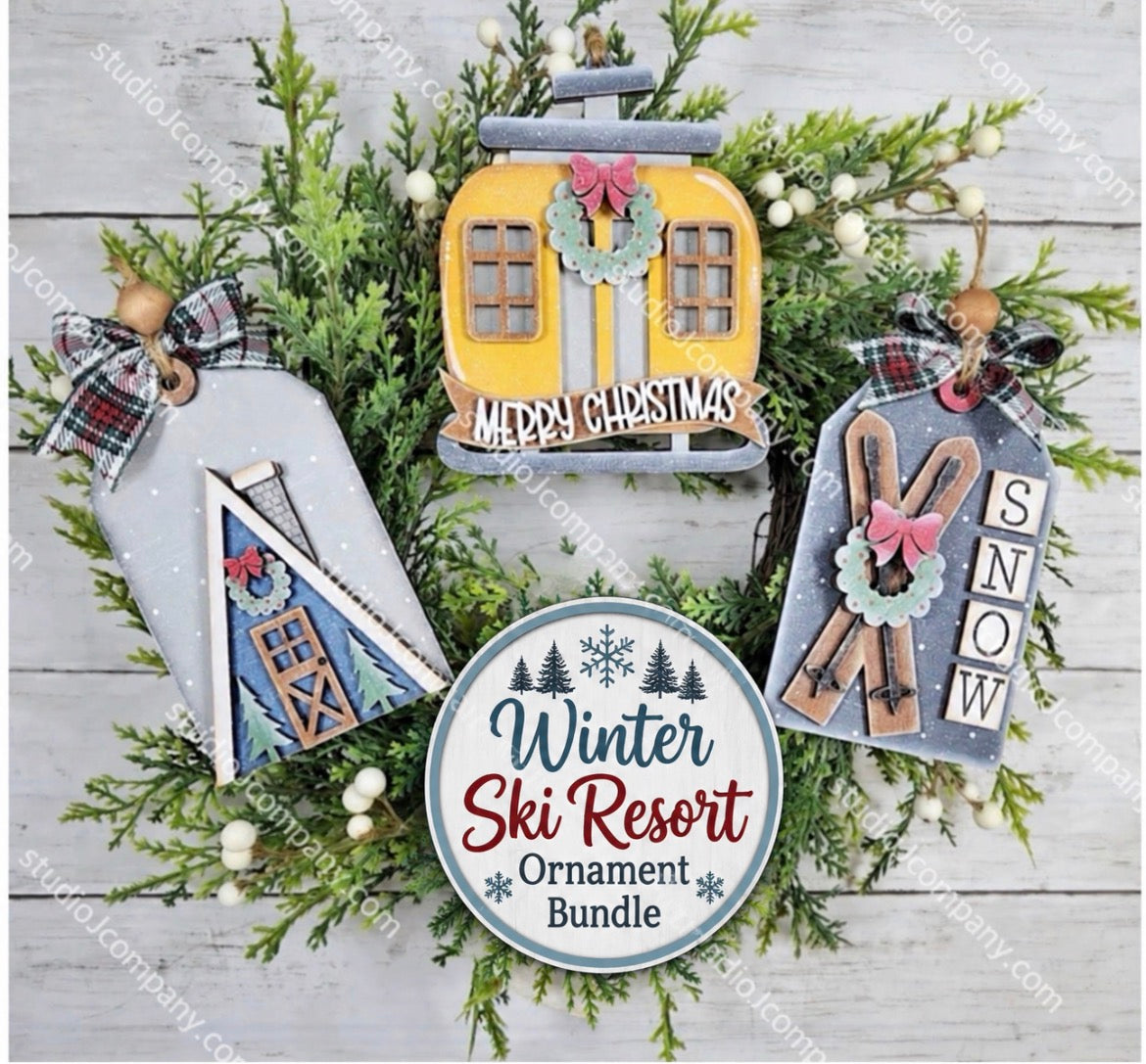 Countdown to Christmas -Winter Ski Resort Ornament Trio