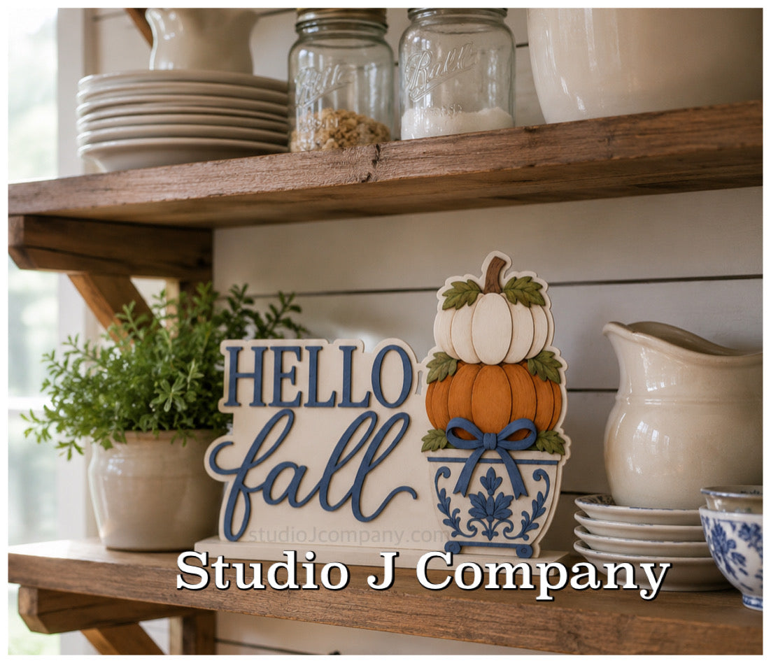 Hello Fall - Chinoiserie Pumpkin Topiary Shelf Sitter