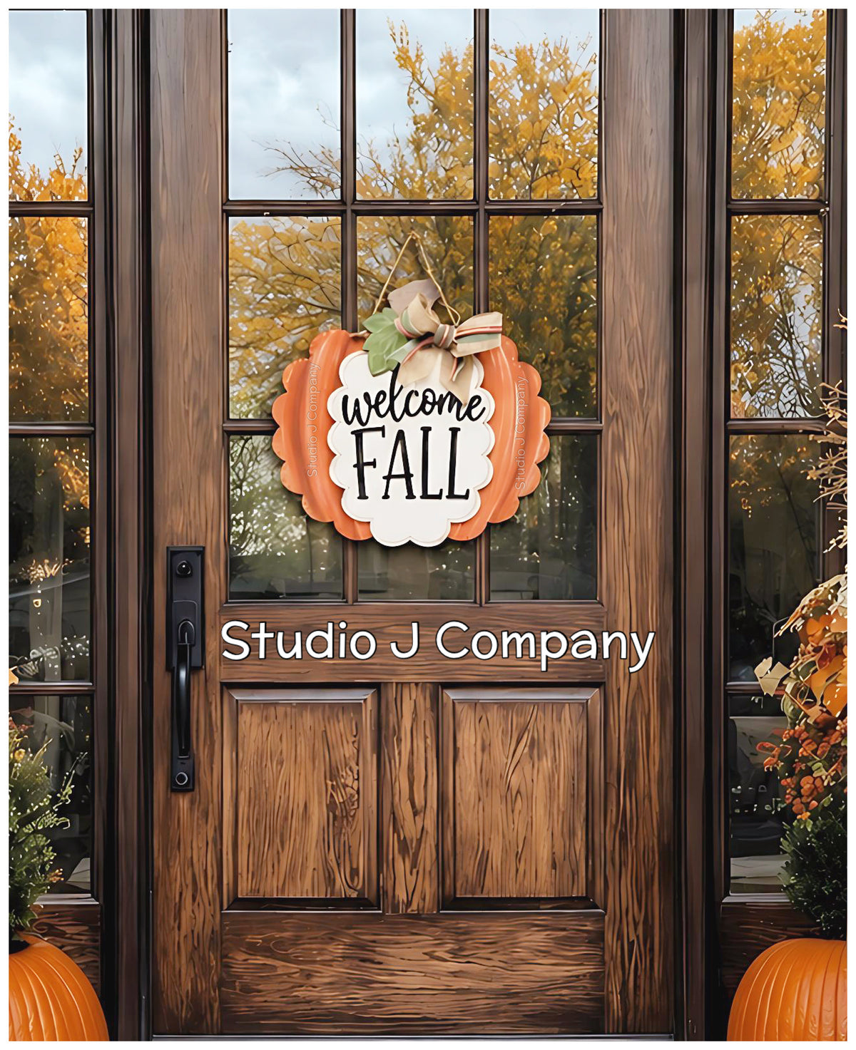 scallopped fall pumpkin sign- welcome fall- diy kit- available in 3 sizes