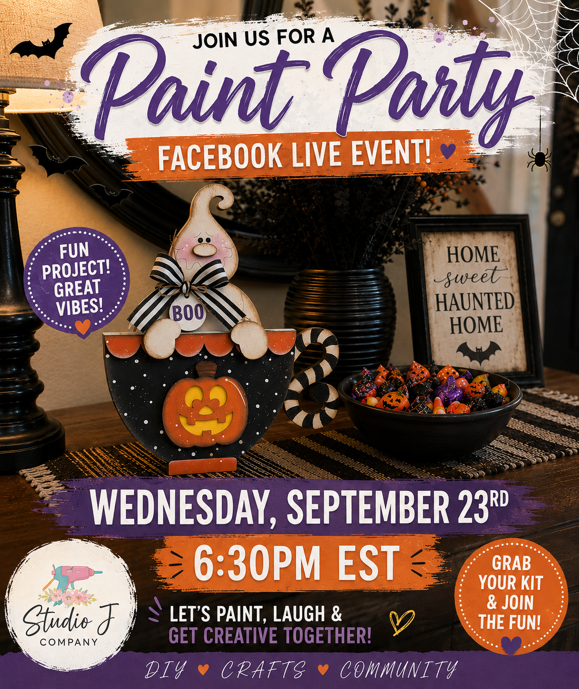 September 23rd 2026 Paint Party Live Event- Sweet Boo Tea Cup Shelf Sitter