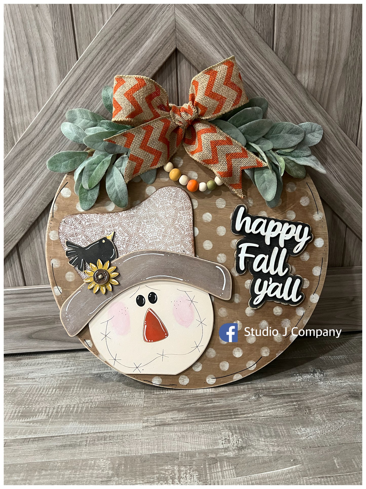 18” Handpainted Happy Fall Y’all Scarecrow Door Hanger