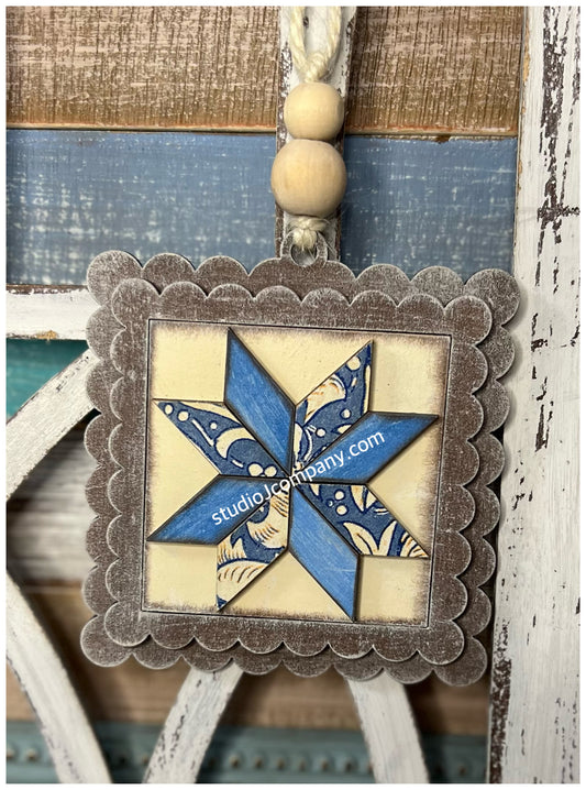 Square scalloped Christmas star quilt ornament