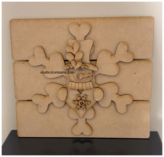 8” Layered Snowflake with Valentine Snowman on Farmhouse Slatted Base