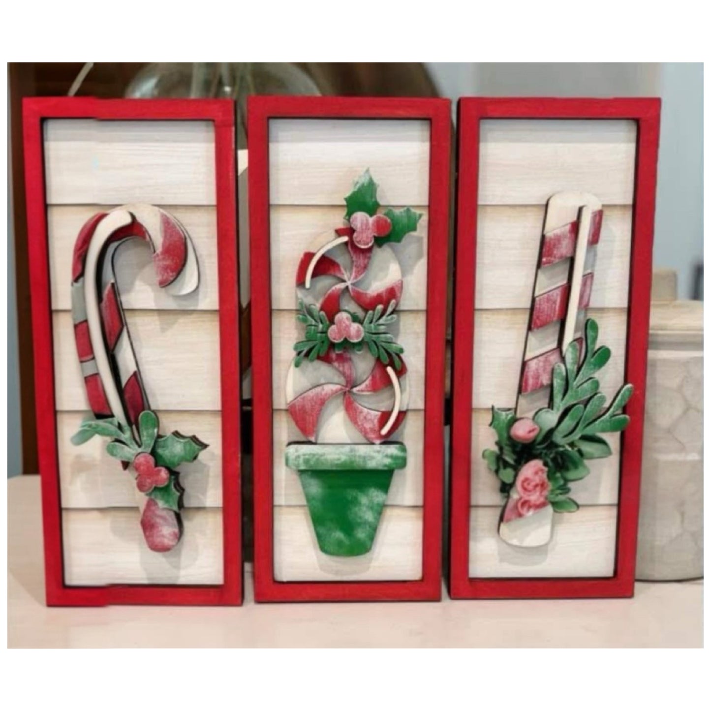 Vertical Candy Cane Sign Trio
