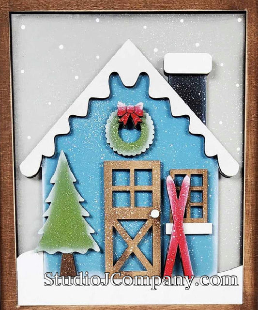 Winter Cabin Sign with easel