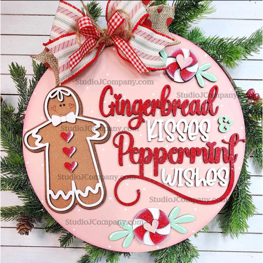 Gingerbread Kisses Round Door Hanger Sign- DIY Kit