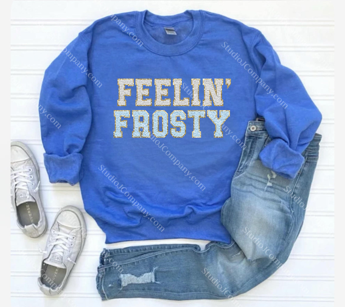 Feelin’ Frosty Faux Patch Crew Sweatshirt - Heathered Royal Blue