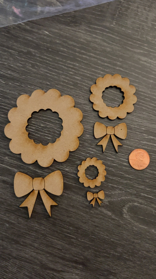Wreath and Bow Embellishments 6 pieces