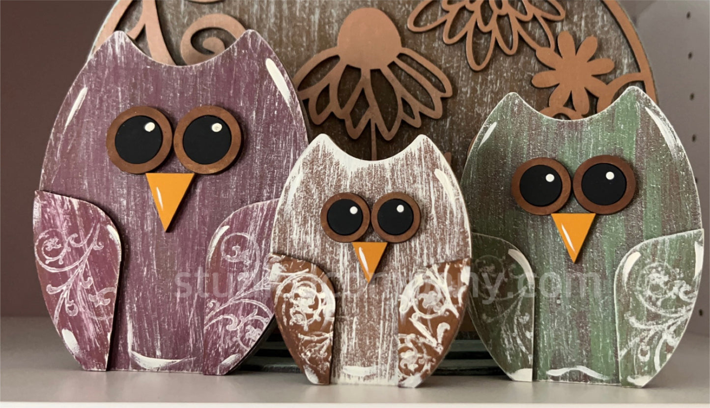 Trio of Hooties- DIY Layered Owls shelf sitters
