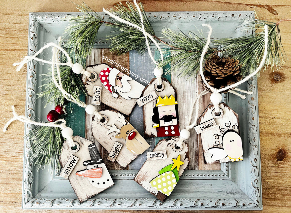 DIY Christmas Tag Ornaments approx 3.75” tall - Style #1