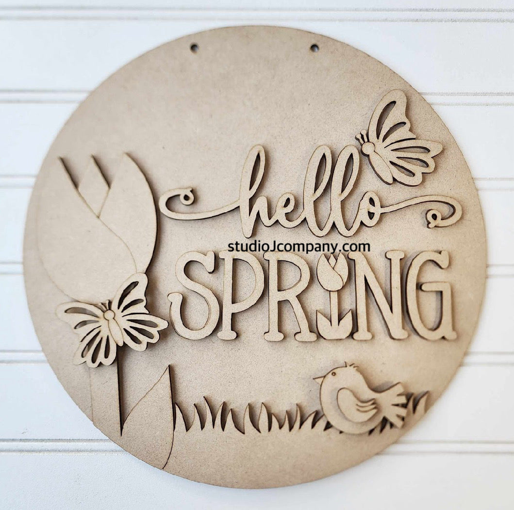 hello Spring Round Sign- DIY Kit