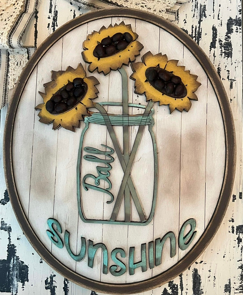 Sunflowers in Mason Jar Oval Plaque