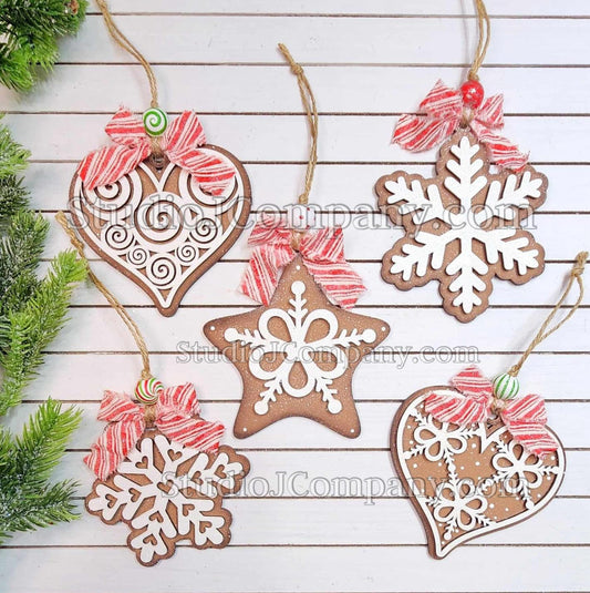 Gingerbread Layered Iced Cookie Ornaments