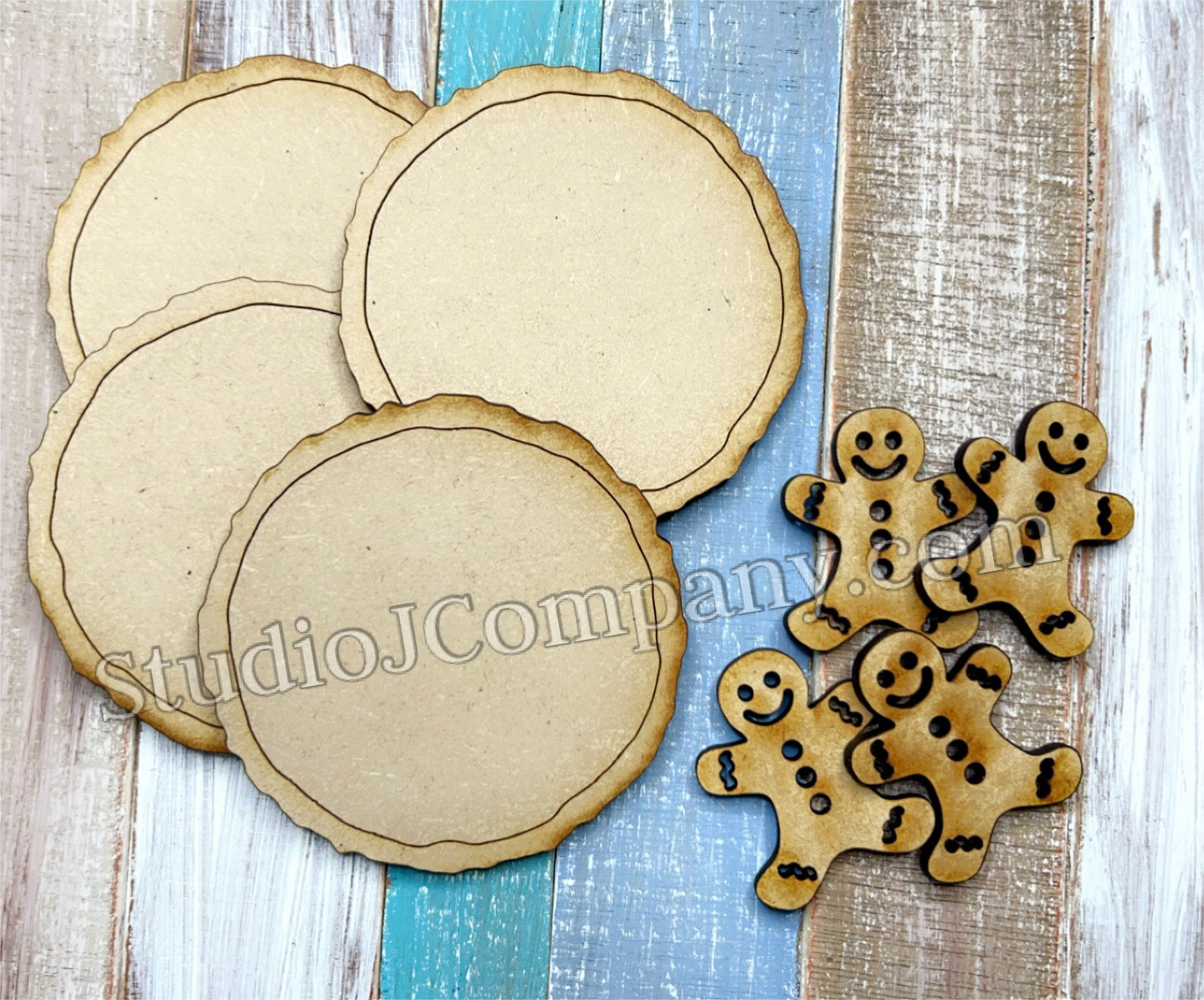 2 or 4 count Faux Wood Slice and Gingerbread Man - DIY Ornaments