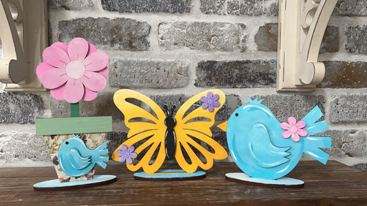 Spring Shelf Sitters- Bird, Butterfly and Flower Pot… Trio or Individually