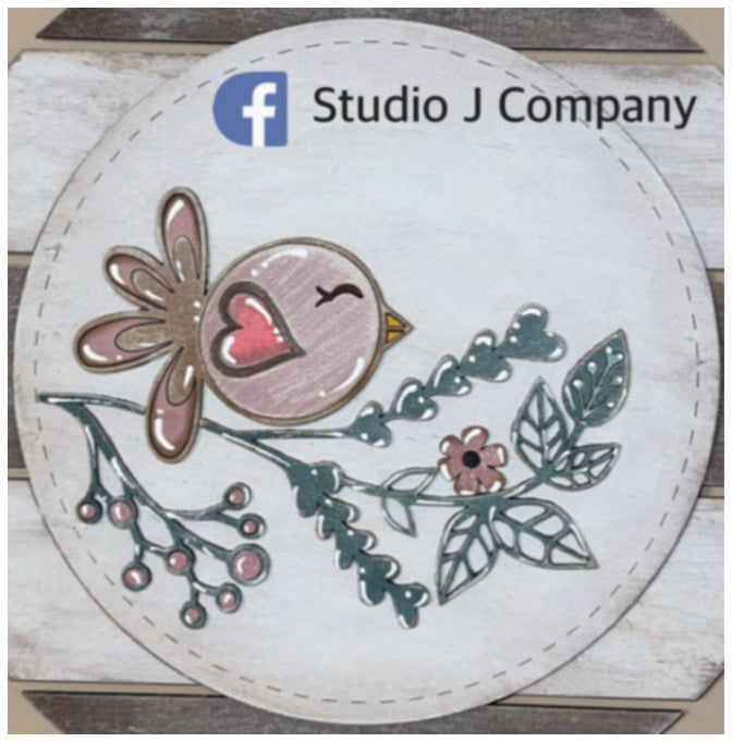 Interchangeable sweet birdy on branch sign with Planked Round Base - can be purchased separately or together as shown