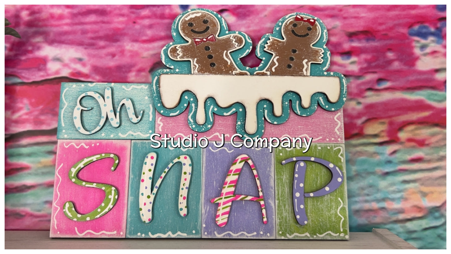Oh Snap Gingerbread Word Block Shelf Sitter