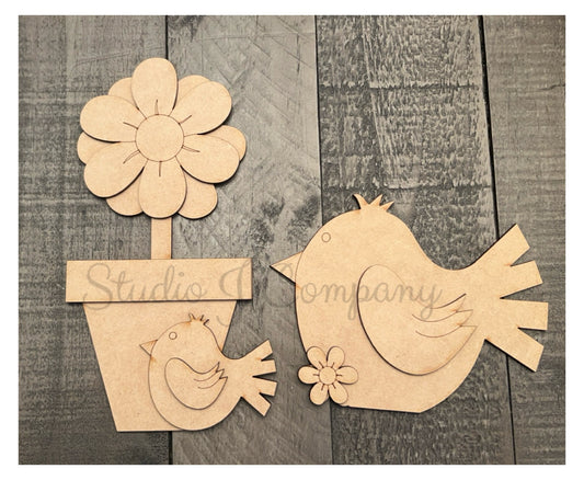 Large Spring Cut outs- Birdy and Flowerpot - DIY Craft Kits