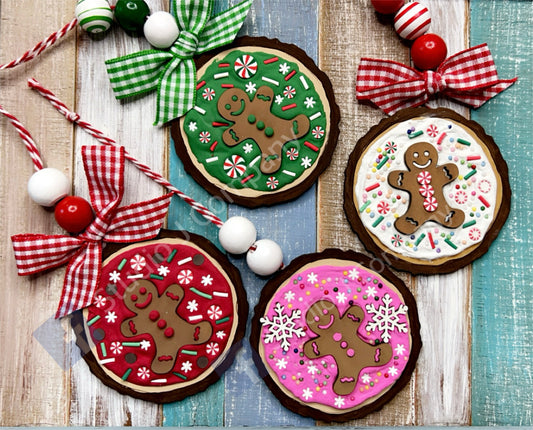 2 or 4 count Faux Wood Slice and Gingerbread Man - DIY Ornaments