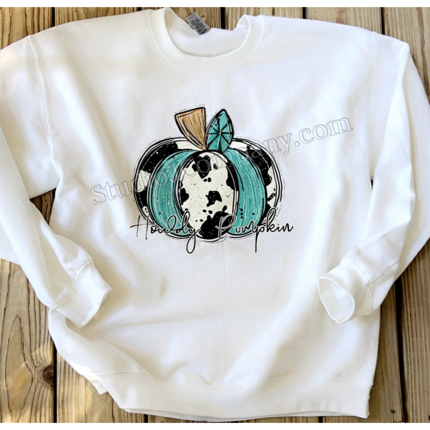 Turquoise and Cowhide Howdy Pumpkin Sweatshirt