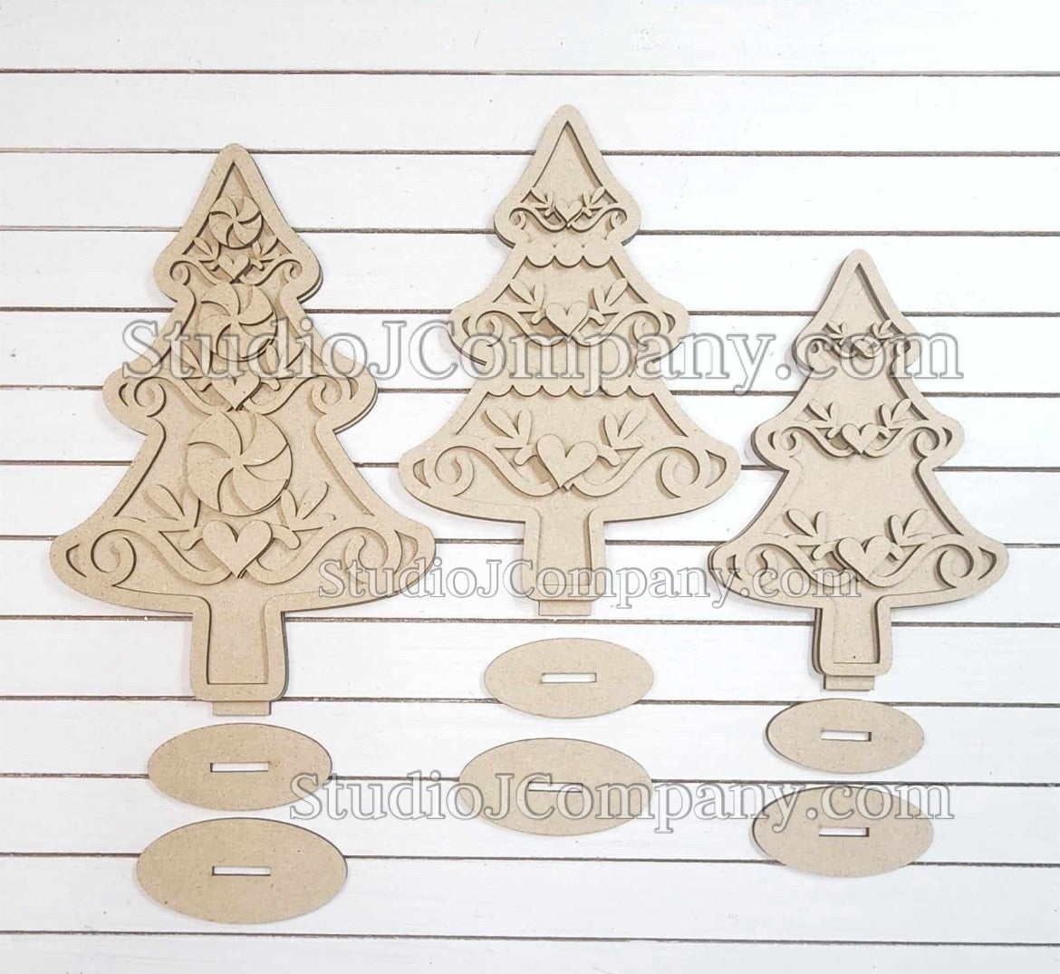 Trio of Trees - set of 3 Layered Gingerbread Trees on Stands