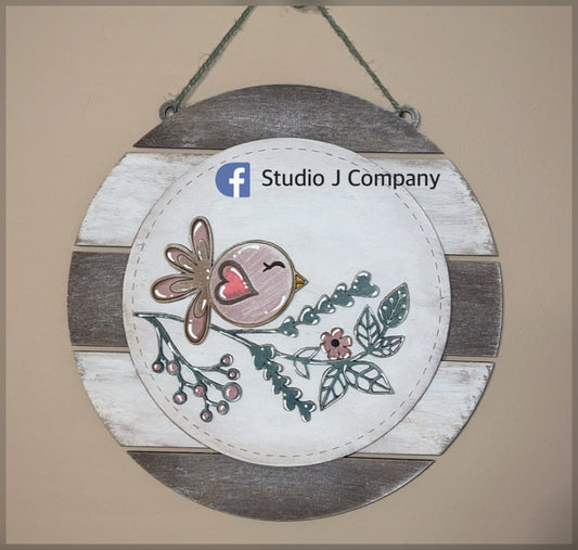 Interchangeable sweet birdy on branch sign with Planked Round Base - can be purchased separately or together as shown