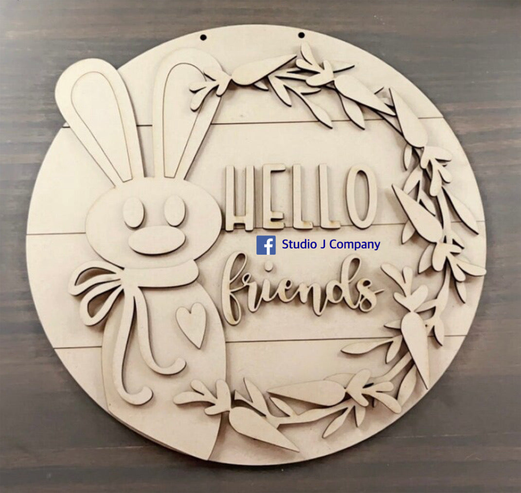 Hello Friends Bunny Sign