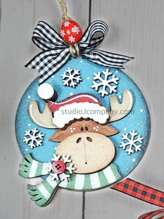 Christmas Moose Round Ornament