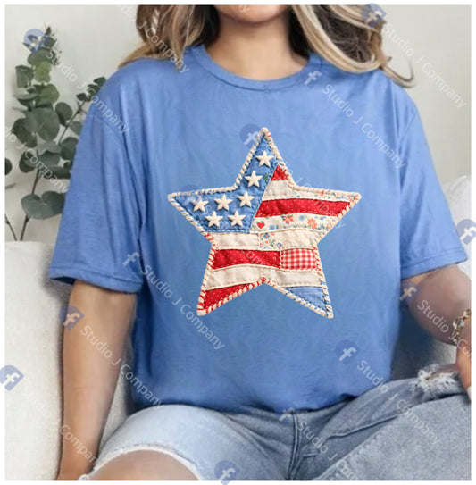 Patchwork Patriotic Star Tee