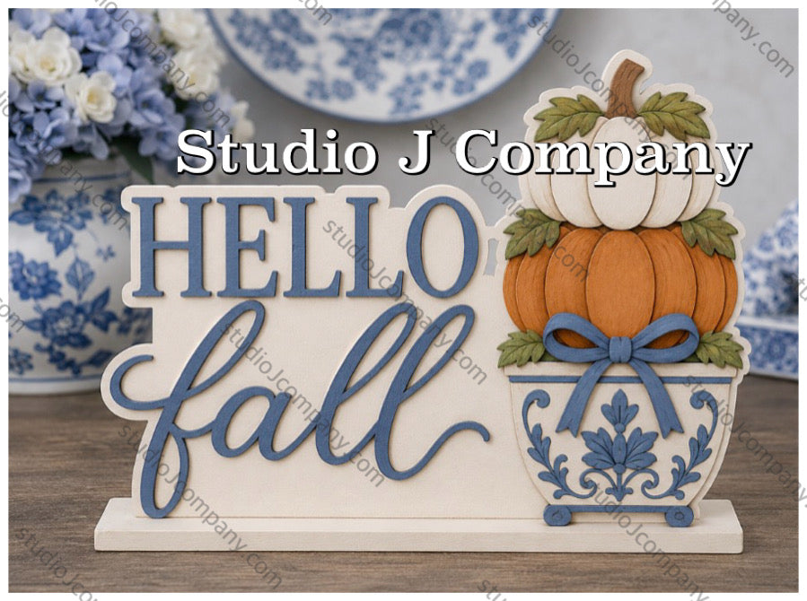 Hello Fall - Chinoiserie Pumpkin Topiary Shelf Sitter