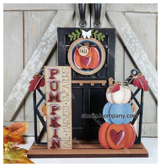 Fall Pumpkins Front Porch Insert to be used with the Barn Door Interchangeable with the large base (Barn Door Kit sold separately)