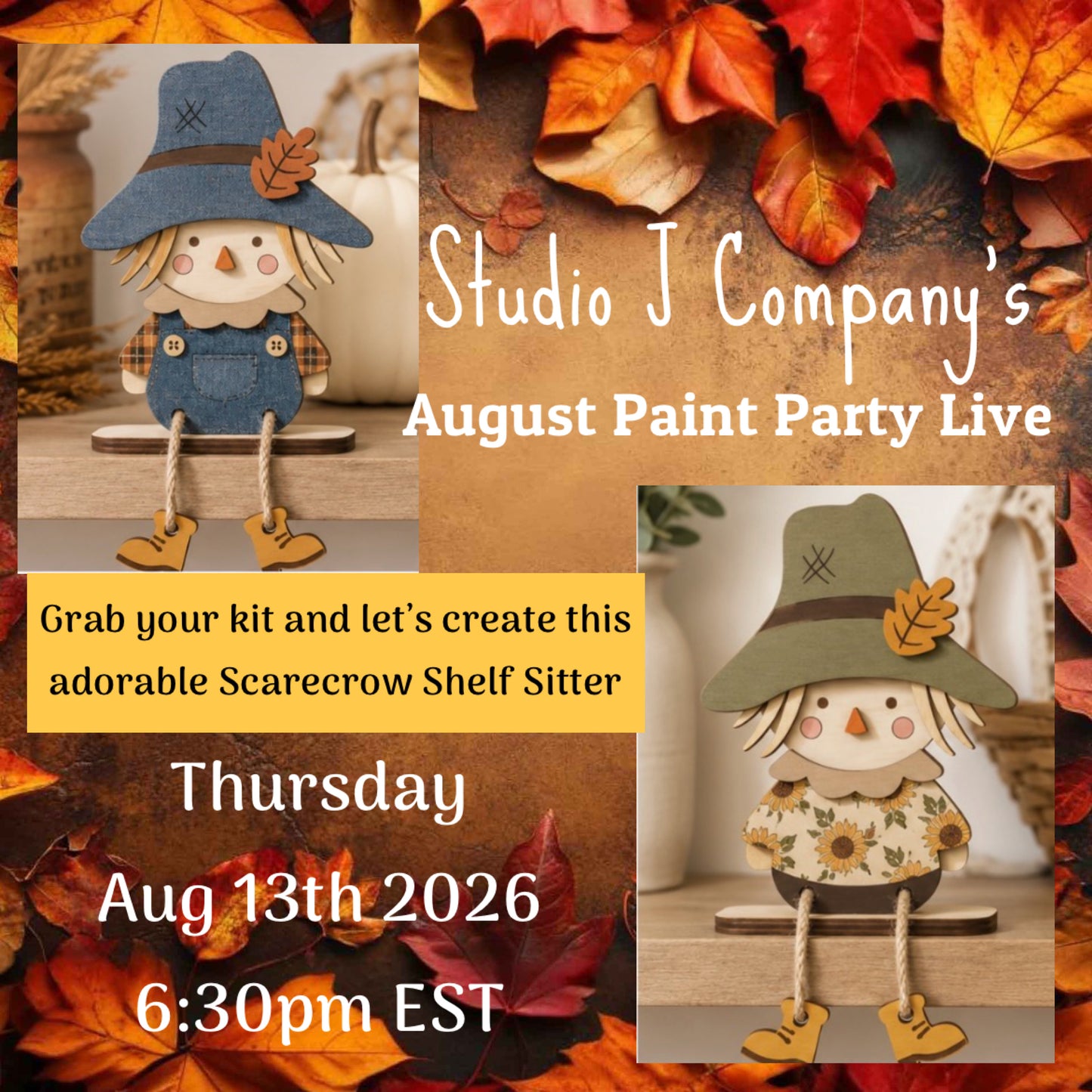 August 2026 Paint Party Live Event - Scarecrow Shelf Sitter Kit
