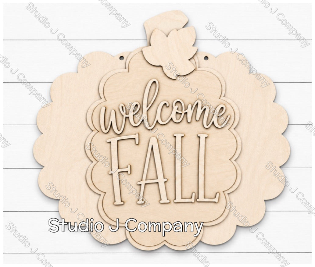 scallopped fall pumpkin sign- welcome fall- diy kit- available in 3 sizes