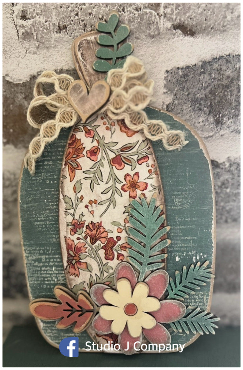 August 24th Diva Night- Layered Pumpkin with Floral Embellishments- DIY Laser Cut Shelf Sitter