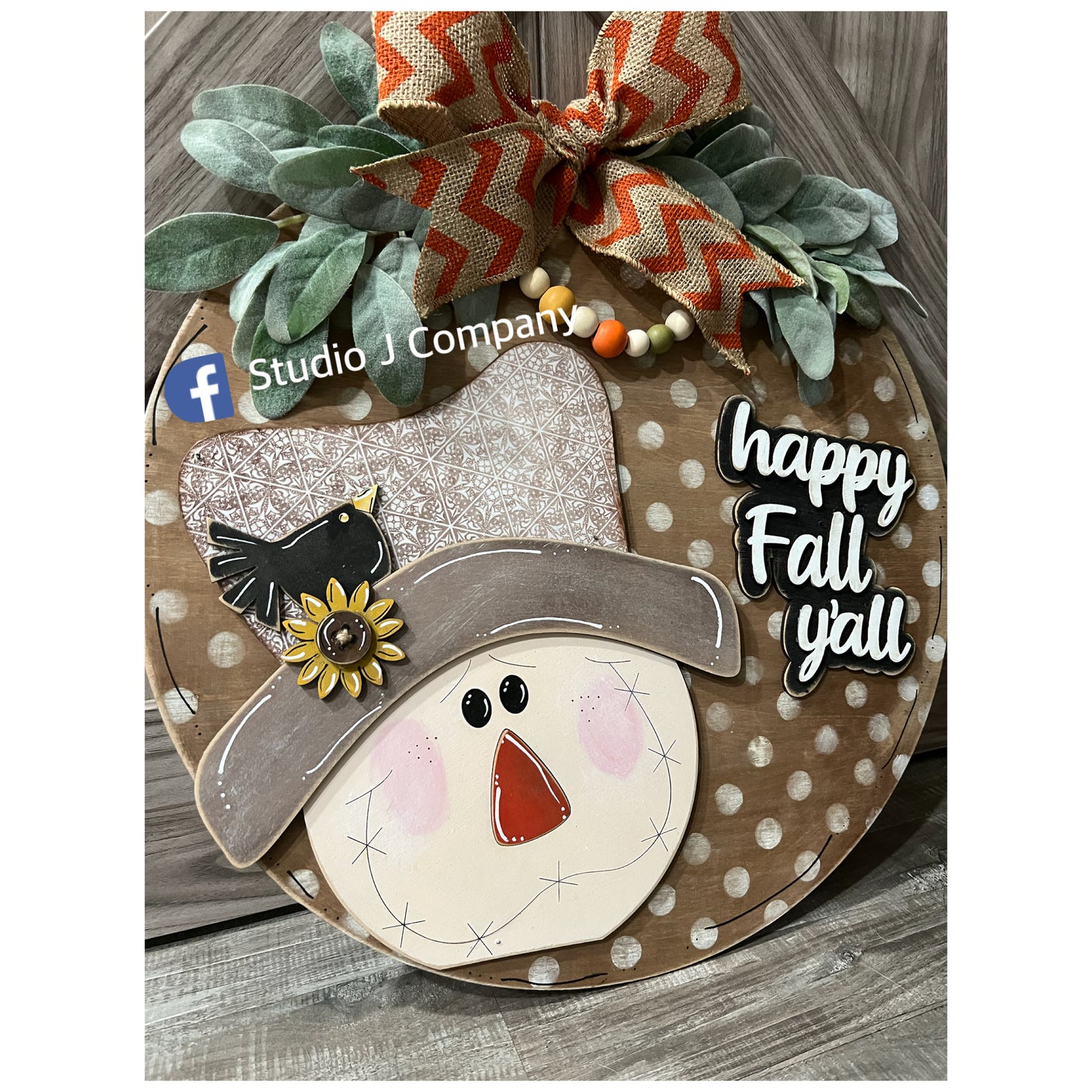18” Handpainted Happy Fall Y’all Scarecrow Door Hanger