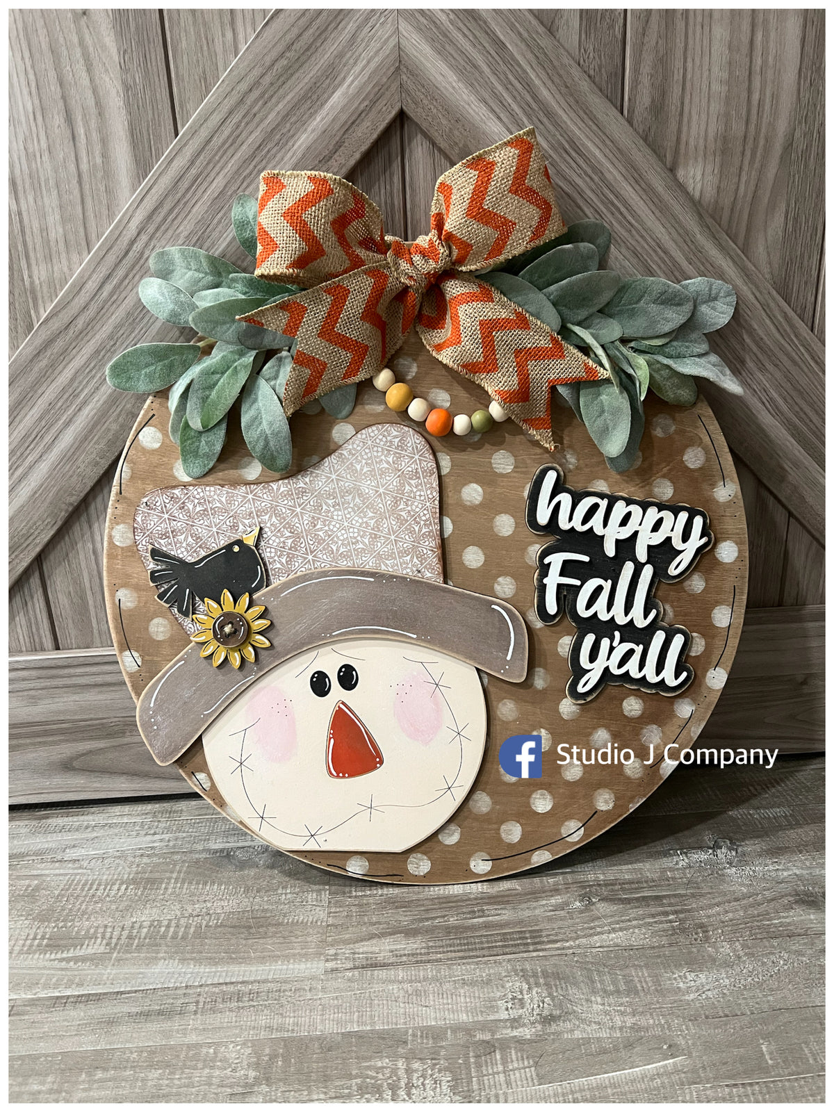 18” Handpainted Happy Fall Y’all Scarecrow Door Hanger