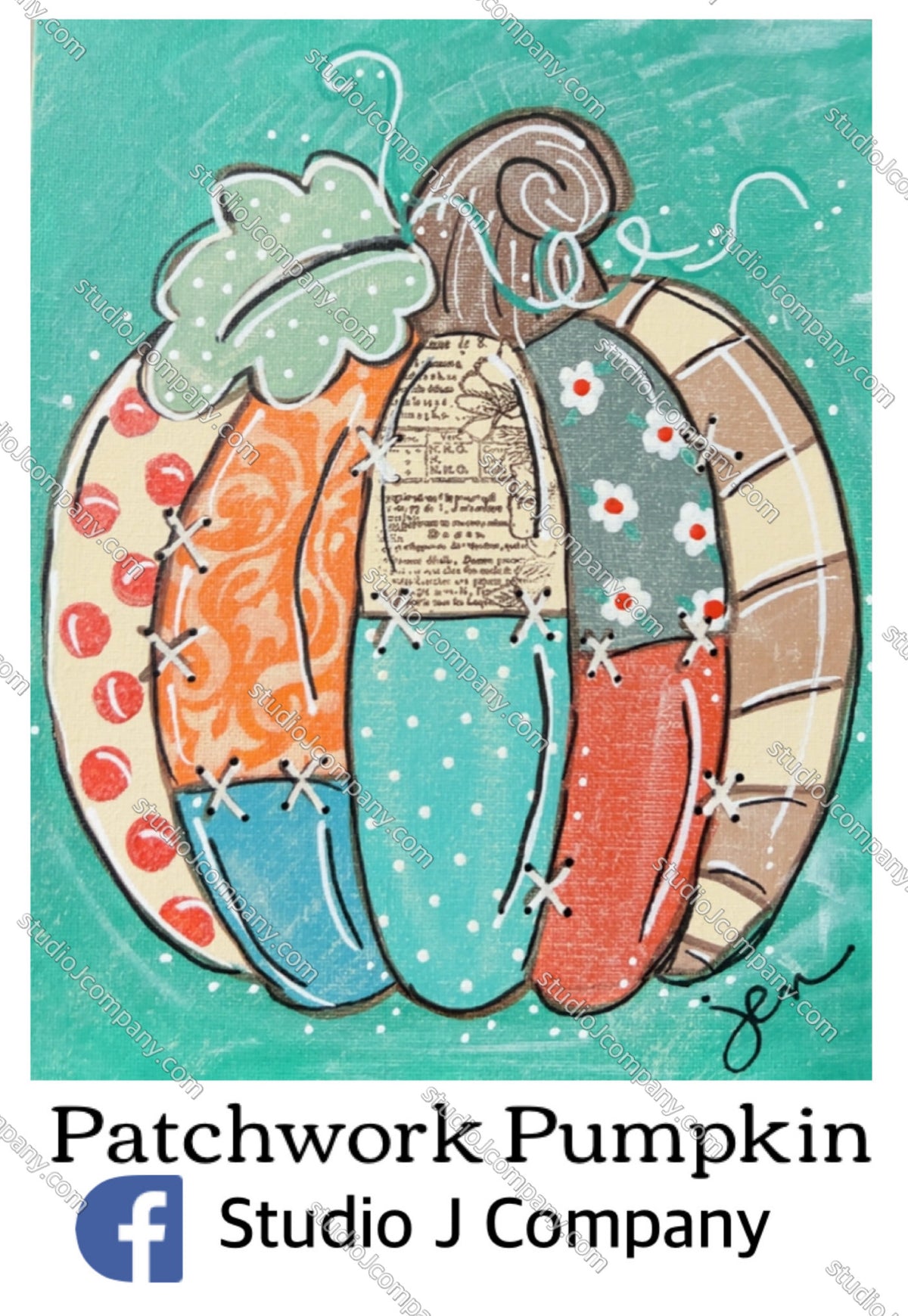 Paint Your Own Patchwork Pumpkin- pre-sketched 8x10 Canvas Panel.